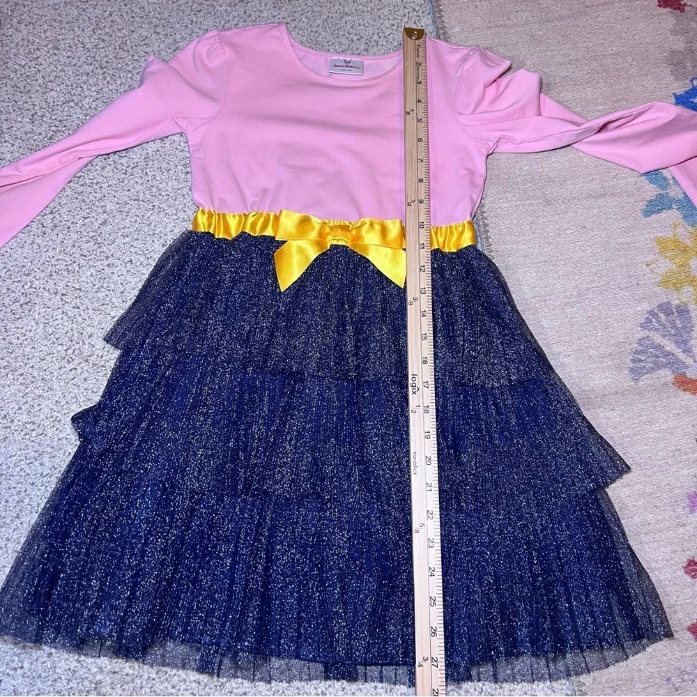 Hanna Andersson girls Tulle Tiered Shimmer dress size 130 US Size 8 Pink Black